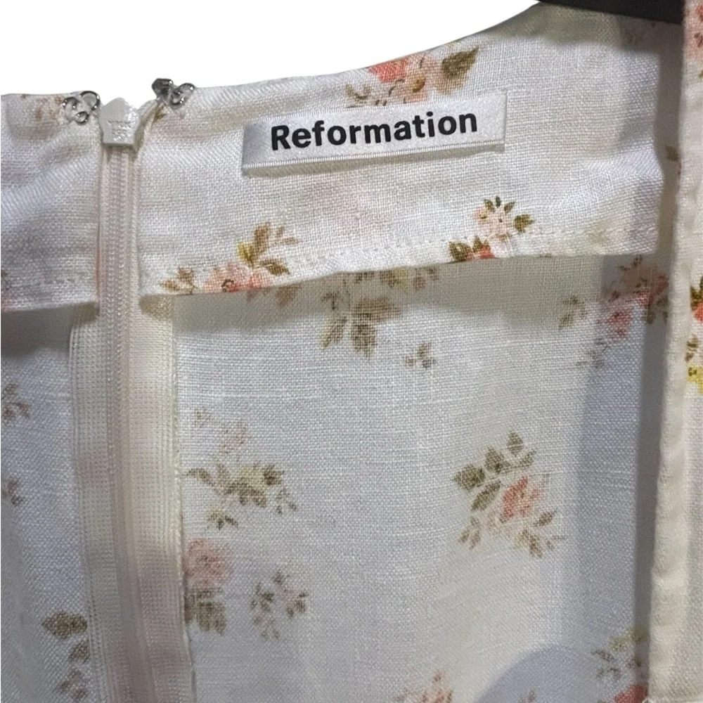 REFORMATION White Ditsy Floral Heirloom  Linen Puff Sleeve Maxi Dress Sz 12 L - Picture 5 of 6